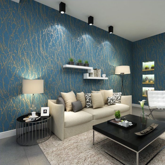 Wallpaper designs design interior ideas blue renovation gorgeous luxurious elegant one buy gold